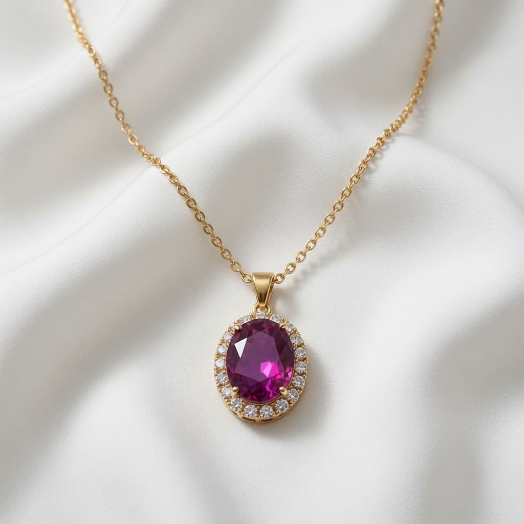 Zircon Stone Pendant necklace - (Red / White)